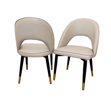 Astra Leather Dining Chair with Scandinavian Black Legs and Gold Tips in Beige PU or Plush Velvet - UK Luxury Furniture